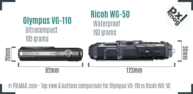 Olympus VG-110 vs Ricoh WG-50 top view buttons comparison
