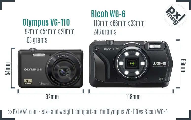 Olympus VG-110 vs Ricoh WG-6 size comparison