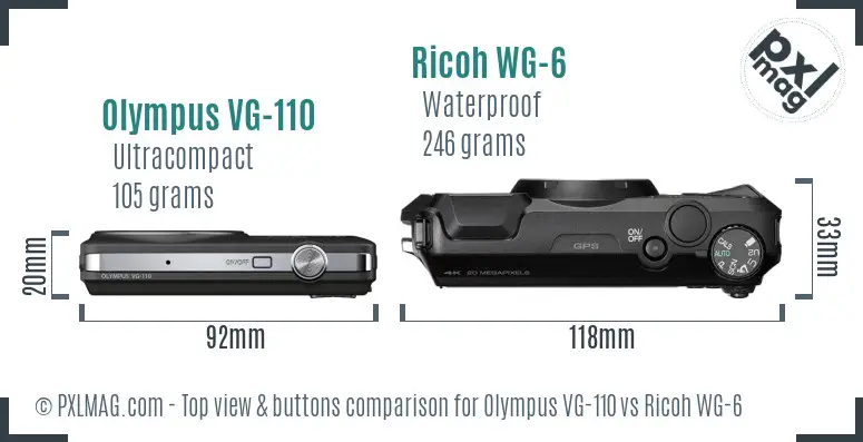 Olympus VG-110 vs Ricoh WG-6 top view buttons comparison