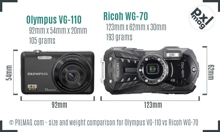 Olympus VG-110 vs Ricoh WG-70 size comparison Olympus VG-110 vs Ricoh WG-70 size comparison