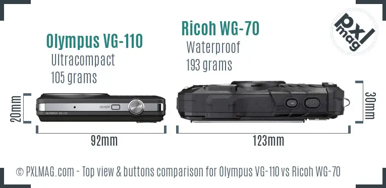 Olympus VG-110 vs Ricoh WG-70 top view buttons comparison Olympus VG-110 vs Ricoh WG-70 top view buttons comparison