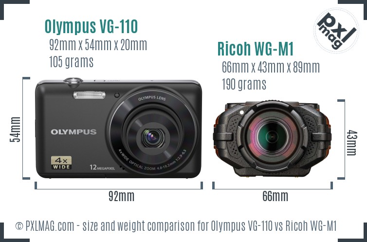 Olympus VG-110 vs Ricoh WG-M1 size comparison