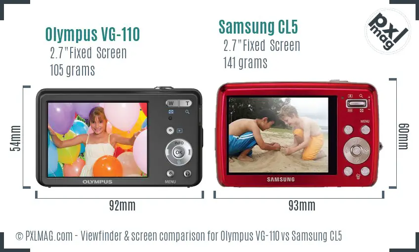 Olympus VG-110 vs Samsung CL5 Screen and Viewfinder comparison
