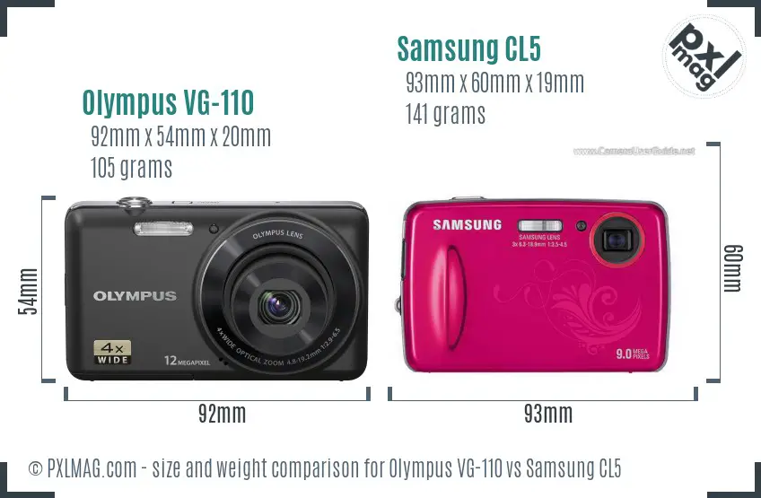 Olympus VG-110 vs Samsung CL5 size comparison