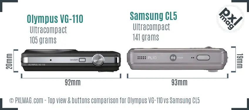 Olympus VG-110 vs Samsung CL5 top view buttons comparison