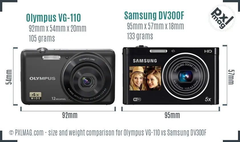 Olympus VG-110 vs Samsung DV300F size comparison
