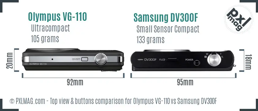 Olympus VG-110 vs Samsung DV300F top view buttons comparison
