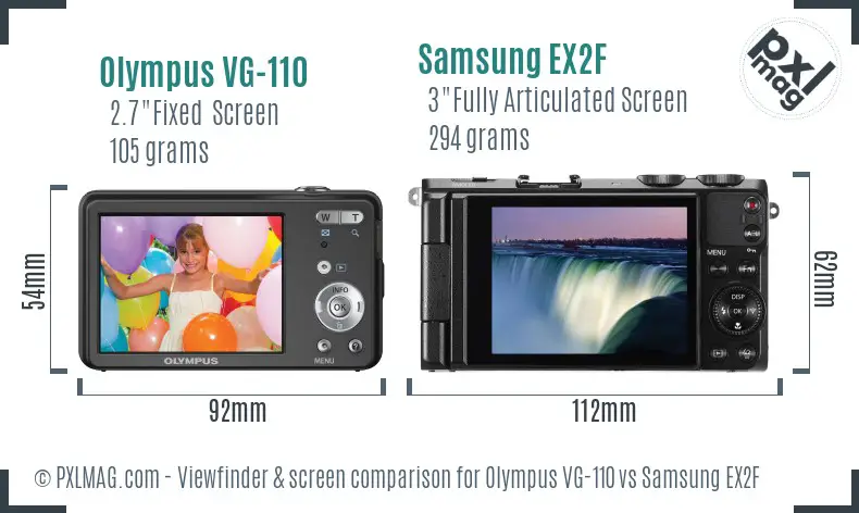 Olympus VG-110 vs Samsung EX2F Screen and Viewfinder comparison