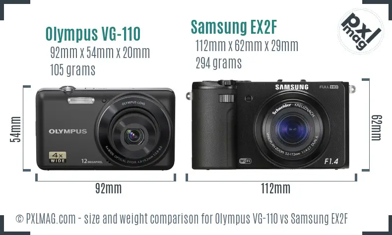 Olympus VG-110 vs Samsung EX2F size comparison