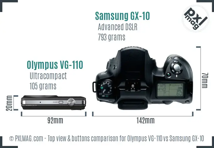 Olympus VG-110 vs Samsung GX-10 top view buttons comparison