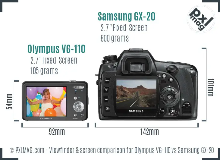 Olympus VG-110 vs Samsung GX-20 Screen and Viewfinder comparison