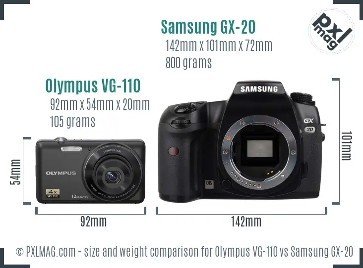 Olympus VG-110 vs Samsung GX-20 size comparison