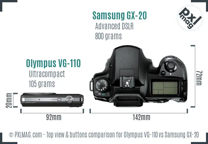 Olympus VG-110 vs Samsung GX-20 top view buttons comparison Olympus VG-110 vs Samsung GX-20 top view buttons comparison