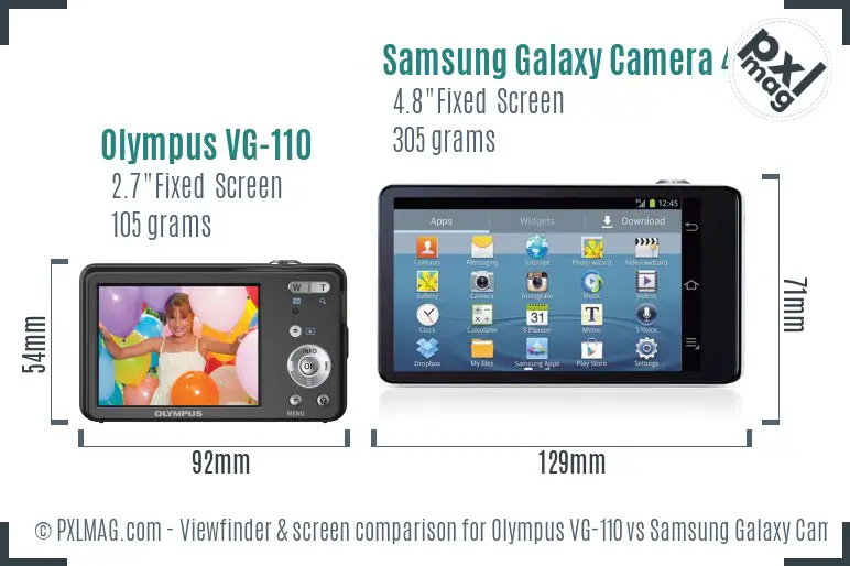 Olympus VG-110 vs Samsung Galaxy Camera 4G Screen and Viewfinder comparison