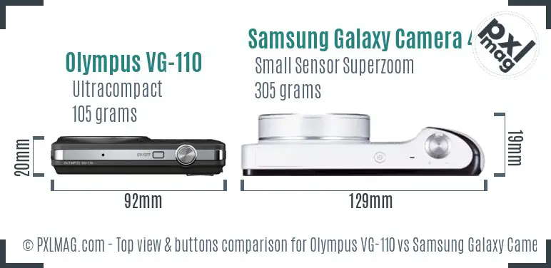 Olympus VG-110 vs Samsung Galaxy Camera 4G top view buttons comparison