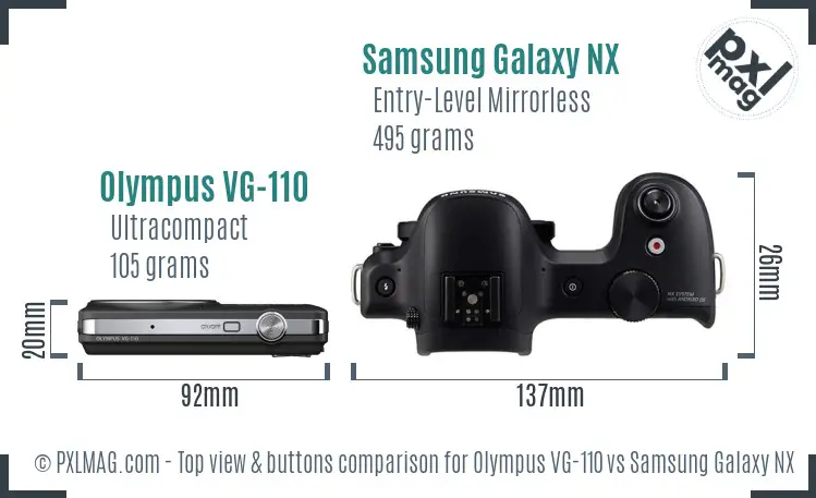 Olympus VG-110 vs Samsung Galaxy NX top view buttons comparison