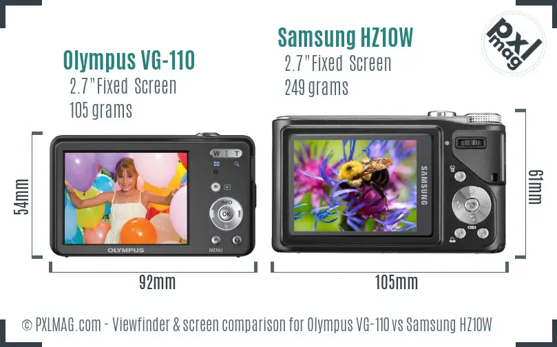 Olympus VG-110 vs Samsung HZ10W Screen and Viewfinder comparison