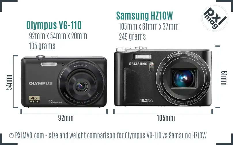 Olympus VG-110 vs Samsung HZ10W size comparison