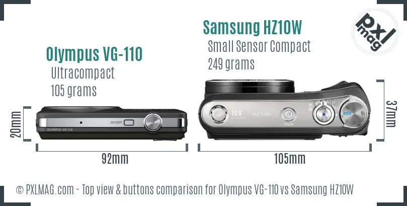 Olympus VG-110 vs Samsung HZ10W top view buttons comparison