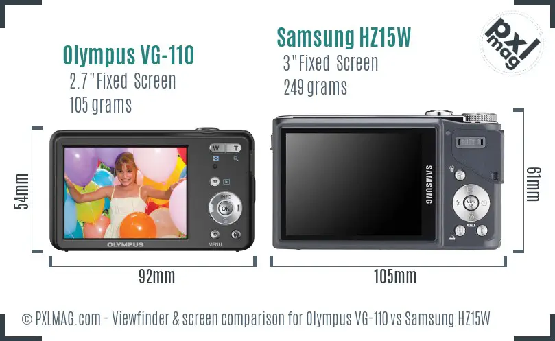 Olympus VG-110 vs Samsung HZ15W Screen and Viewfinder comparison