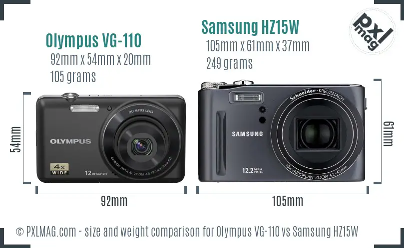 Olympus VG-110 vs Samsung HZ15W size comparison