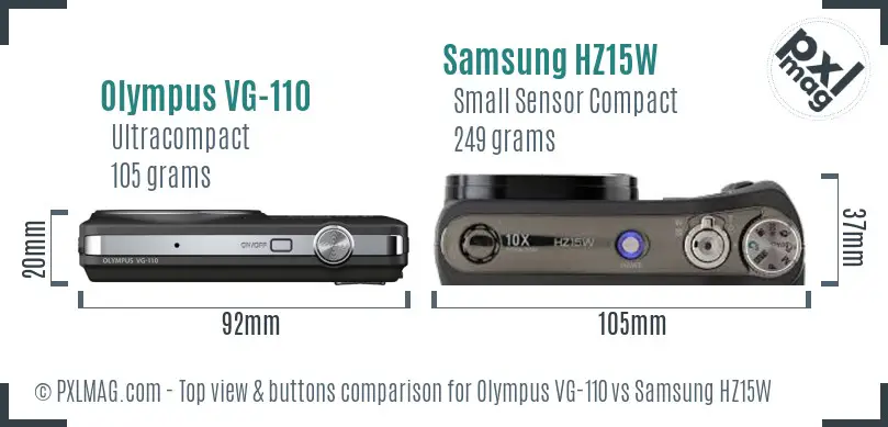 Olympus VG-110 vs Samsung HZ15W top view buttons comparison