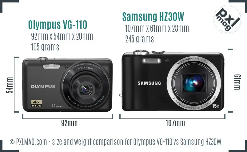 Olympus VG-110 vs Samsung HZ30W size comparison