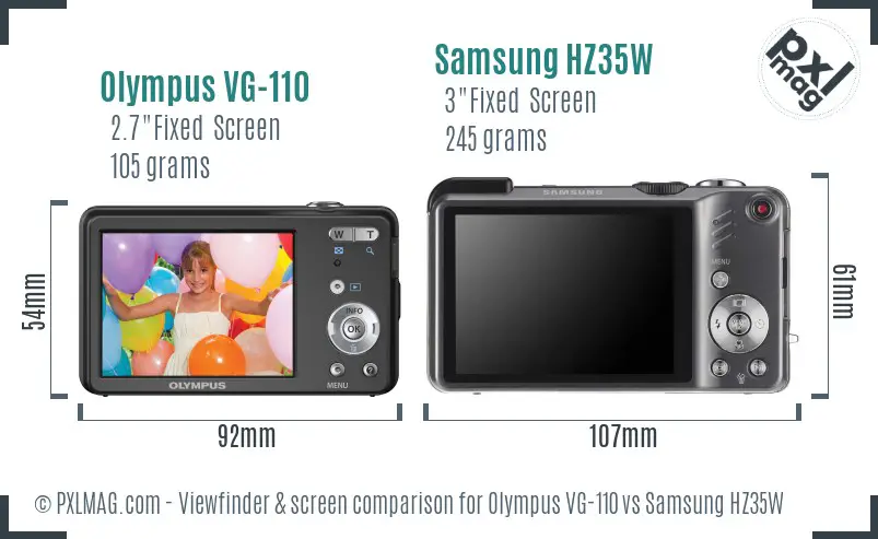 Olympus VG-110 vs Samsung HZ35W Screen and Viewfinder comparison