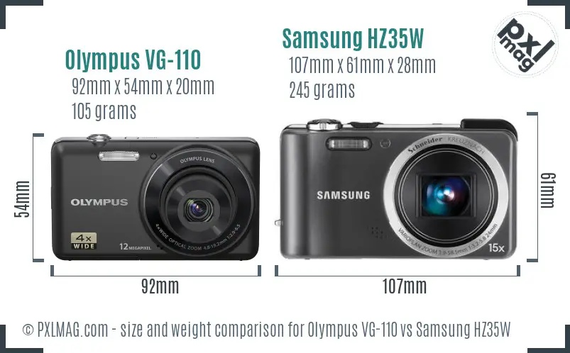 Olympus VG-110 vs Samsung HZ35W size comparison