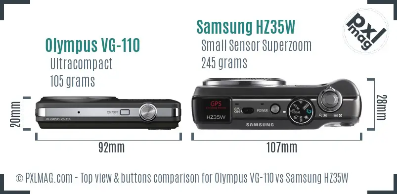 Olympus VG-110 vs Samsung HZ35W top view buttons comparison