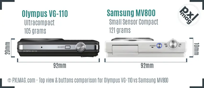 Olympus VG-110 vs Samsung MV800 top view buttons comparison Olympus VG-110 vs Samsung MV800 top view buttons comparison