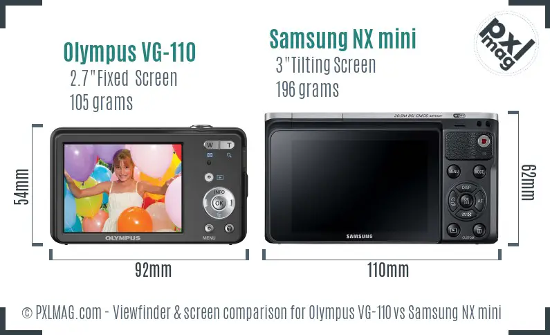 Olympus VG-110 vs Samsung NX mini Screen and Viewfinder comparison