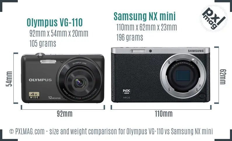 Olympus VG-110 vs Samsung NX mini size comparison