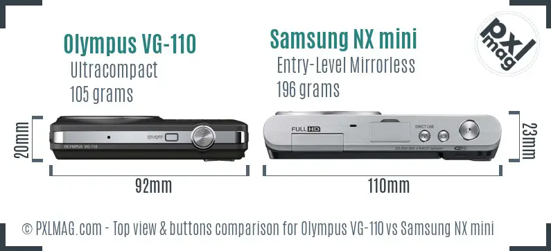 Olympus VG-110 vs Samsung NX mini top view buttons comparison