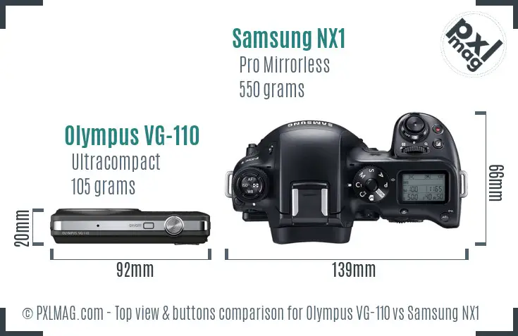 Olympus VG-110 vs Samsung NX1 top view buttons comparison