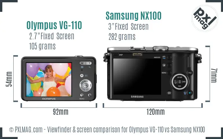 Olympus VG-110 vs Samsung NX100 Screen and Viewfinder comparison