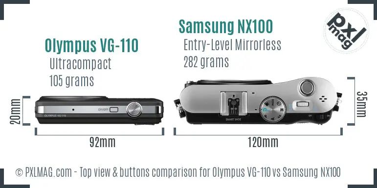 Olympus VG-110 vs Samsung NX100 top view buttons comparison