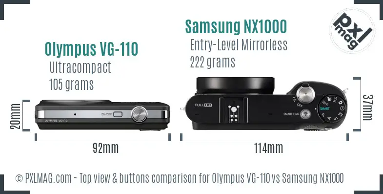 Olympus VG-110 vs Samsung NX1000 top view buttons comparison Olympus VG-110 vs Samsung NX1000 top view buttons comparison
