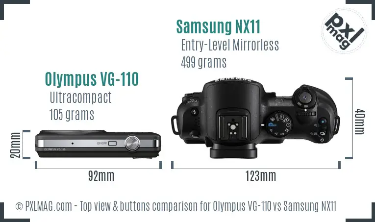 Olympus VG-110 vs Samsung NX11 top view buttons comparison