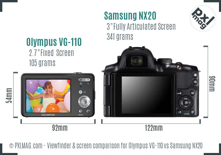 Olympus VG-110 vs Samsung NX20 Screen and Viewfinder comparison