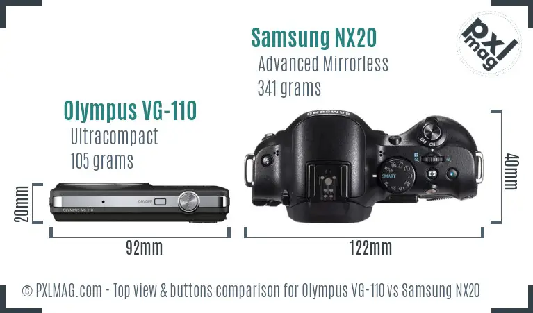 Olympus VG-110 vs Samsung NX20 top view buttons comparison