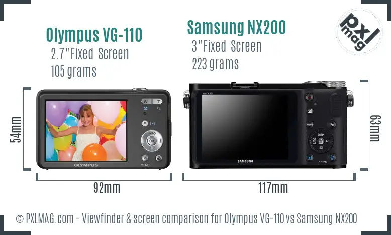 Olympus VG-110 vs Samsung NX200 Screen and Viewfinder comparison