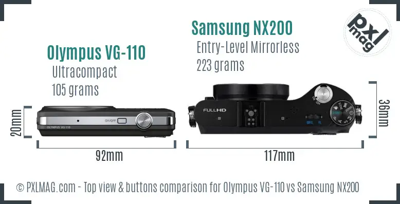 Olympus VG-110 vs Samsung NX200 top view buttons comparison
