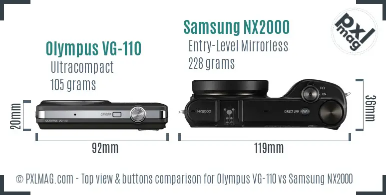 Olympus VG-110 vs Samsung NX2000 top view buttons comparison