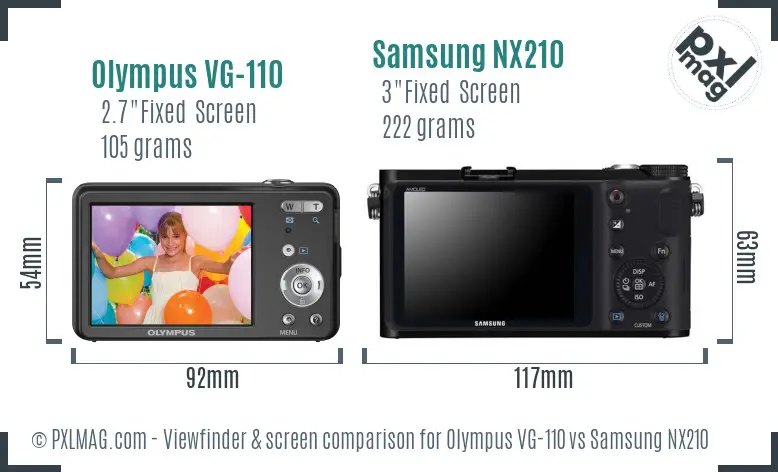 Olympus VG-110 vs Samsung NX210 Screen and Viewfinder comparison