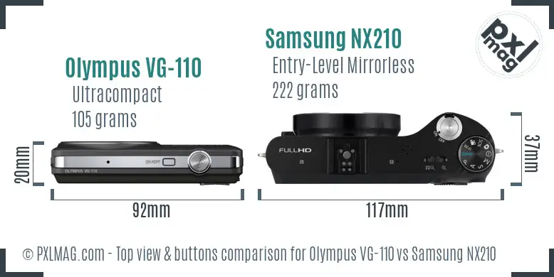 Olympus VG-110 vs Samsung NX210 top view buttons comparison