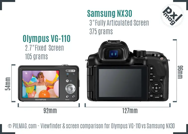 Olympus VG-110 vs Samsung NX30 Screen and Viewfinder comparison