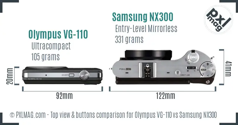 Olympus VG-110 vs Samsung NX300 top view buttons comparison