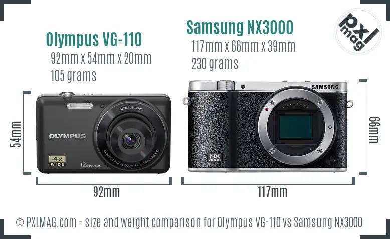 Olympus VG-110 vs Samsung NX3000 size comparison Olympus VG-110 vs Samsung NX3000 size comparison