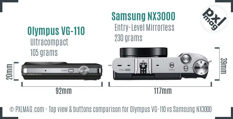 Olympus VG-110 vs Samsung NX3000 top view buttons comparison